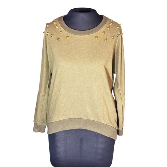 Gold Studded Olive Sweatshirt Pullover By Forever 21 Medium Size - Picture 1 of 9